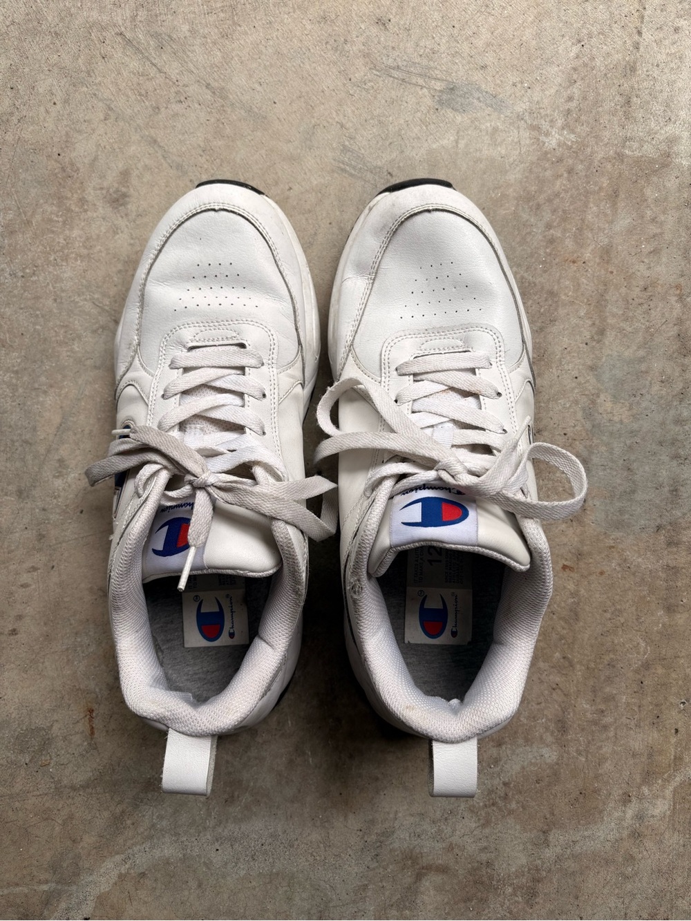 Champion White Leather Sneakers with Blue & Red Logo Accents